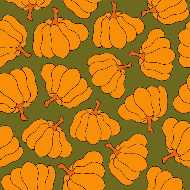 Herfst naadloze patroon vierkante achtergrond handgetekende pompoenen