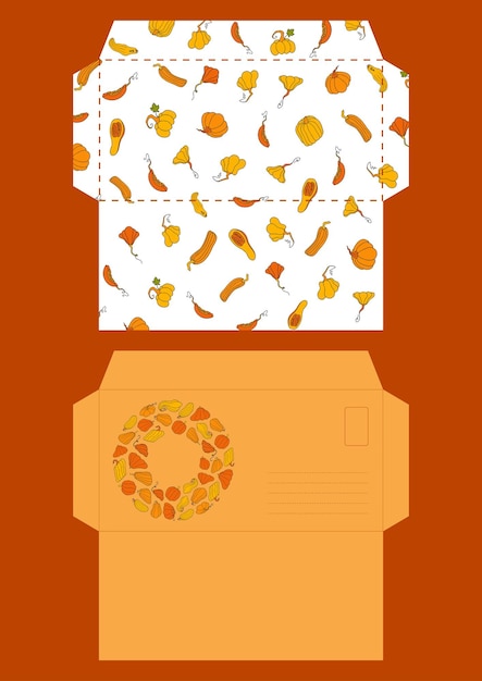 Herfst ontwerp sjabloon hand getekende pompoenen platte vectorillustratie