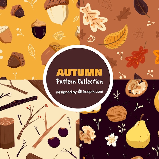 Herfst patronen collectie met elementen gratis vector