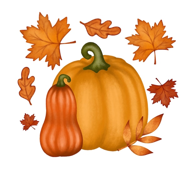 Herfst pompoenen en esdoorn bladeren compositie thanksgiving dag kaart