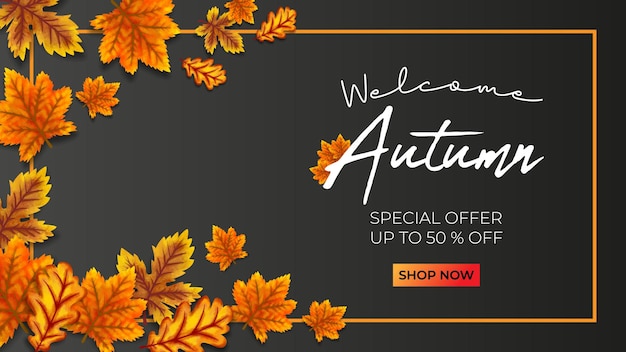 Herfst promo verkoop vector illustratie zwarte achtergrond