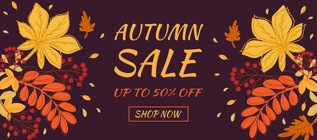 Herfst sale banner Hallo herfst Herfstbladeren en lijsterbes