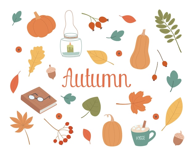 Herfst set schattige elementen voor herfst ontwerp vector handgetekende illustratie