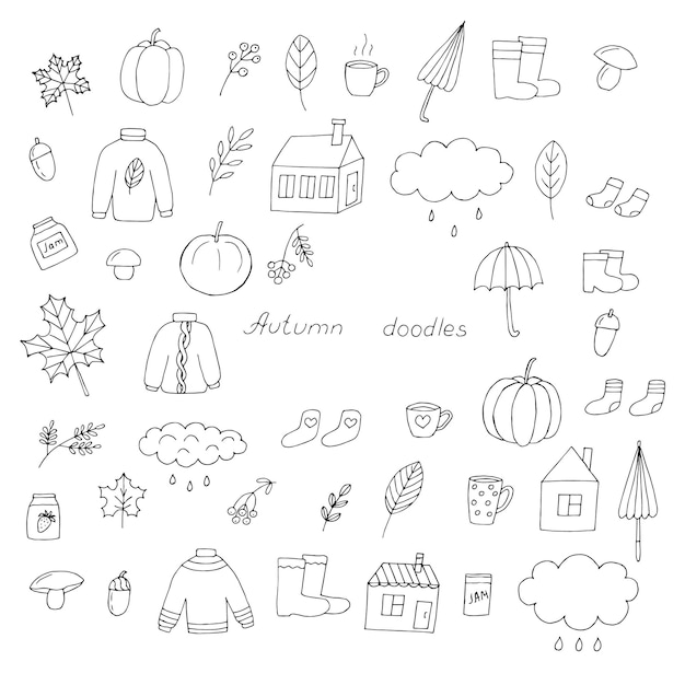 Herfst set vector illustratie hand tekenen doodles