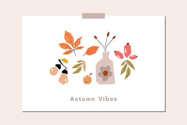 Herfst stemming poster wenskaartsjabloon Welkom herfst seizoen thanksgiving uitnodiging minimalistische briefkaart natuur laat bomen pompoenen abstracte vormen vectorillustratie in platte cartoon stijl