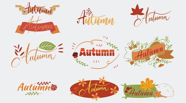 Herfst stickers collectie set cartoon stijl plat ontwerp premium vector