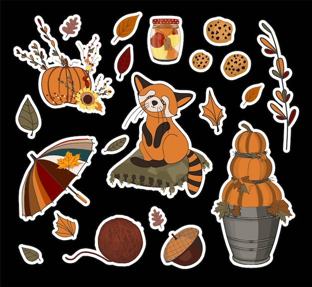 herfst stickerset Paraplu en vallende bladeren