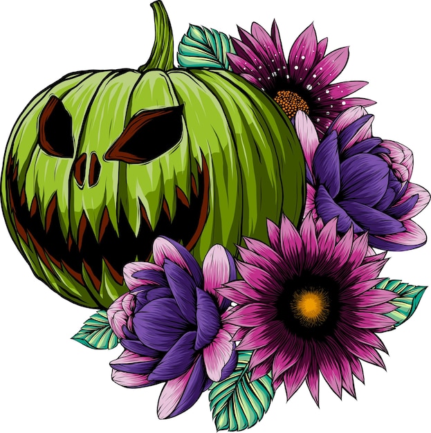 Herfst vectorillustratie pompoen met bloemen