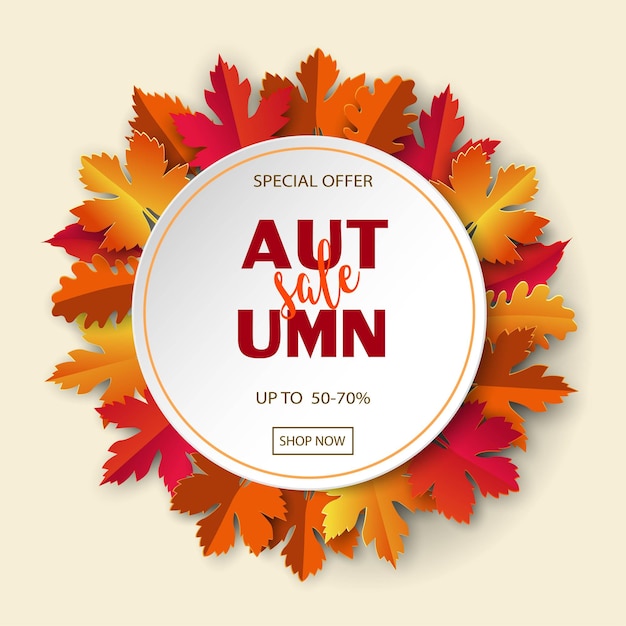 Herfst verkoop achtergrond met kleurrijke bladeren voor winkelpromotie