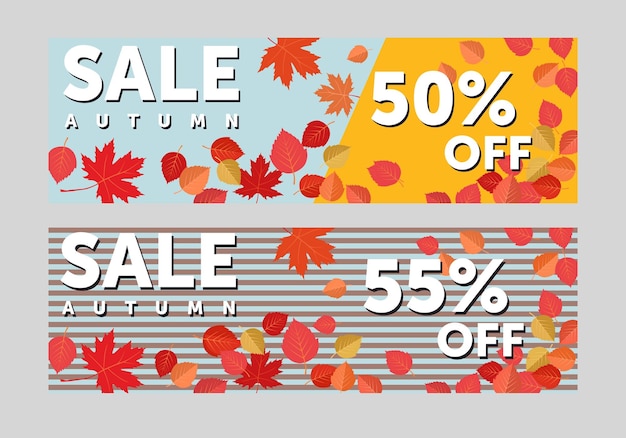 Herfst verkoop achtergrond sjabloon Poster kaart label banner ontwerpset Lay-outs om te winkelen verkoop of promo poster en frame folder of webbanner