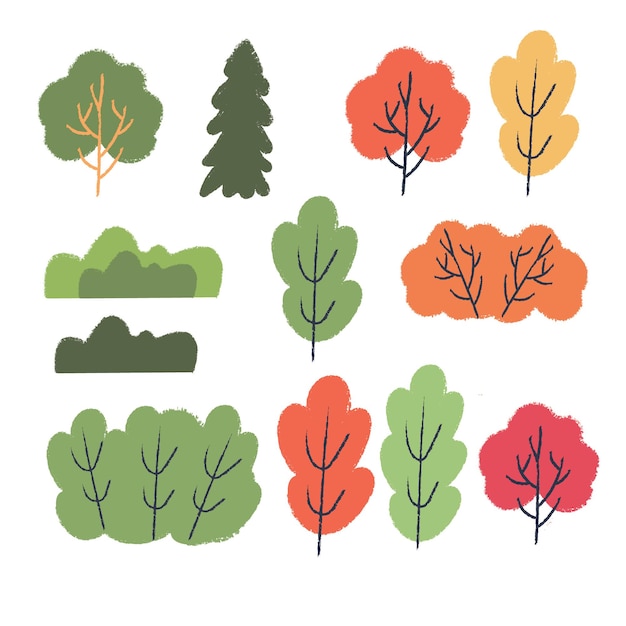 Herfst verschillende gekleurde bomen en struiken. vectorset van clipart.