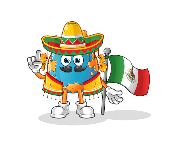 Herfstaarde Mexicaan met traditioneel doek en vlagkarakter. cartoon mascotte