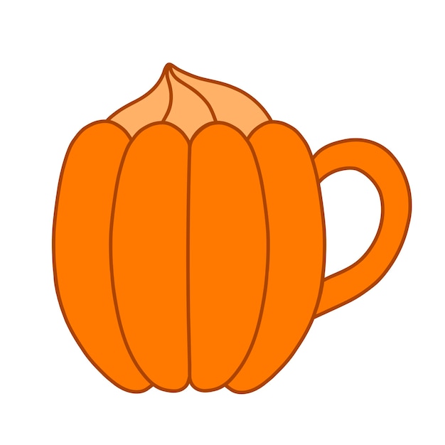 Herfstbeker in de vorm van een pompoen met room. Vector geïsoleerde illustratie in oranje kleur