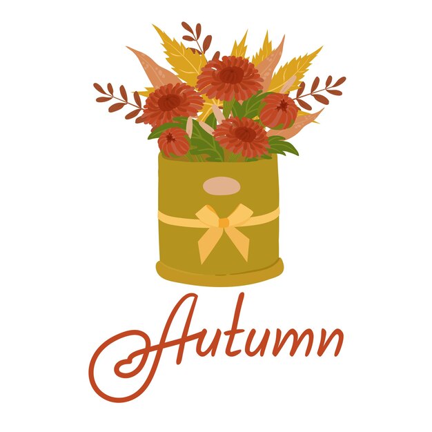 Herfstbladeren en bloemen boeket. handgetekende illustratie in gele, oranje en bruine kleuren