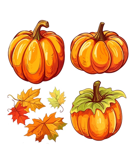 Herfstbladeren en Pompoenen Clipart Herfstbladeren en Pompoenen Illustratie