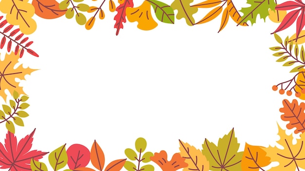 Herfstbladren frame Herfstbladeren oranje rode en groene frame gele bladrand voor Thanksgiving kaart herfst verkoop seizoen banner esdoorn en eik bladeren vector achtergrond