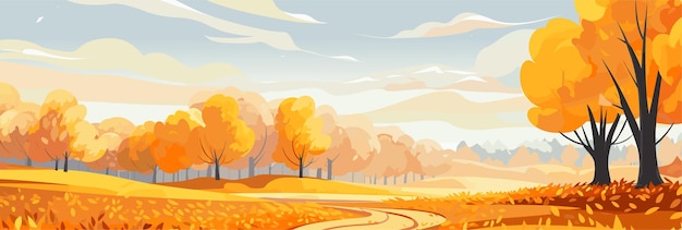 Herfstlandschap met bomen die gele bladeren vallen Herfstpanorama achtergrond Vectorillustratie