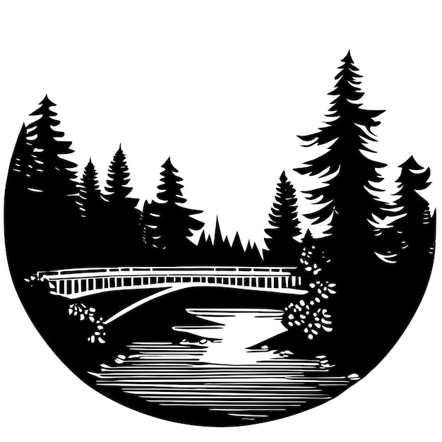 Herfstlandschap met brug en rivier vlakke stijl vector illustratie