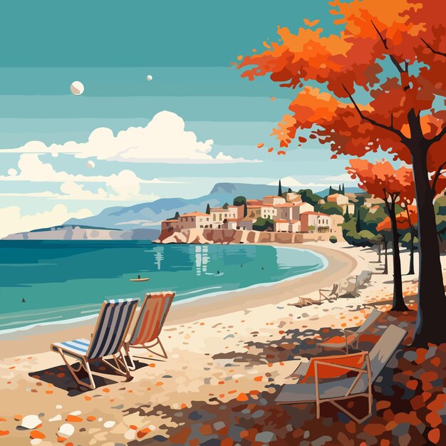 Vector herfsttafereel van een mediterraan strand