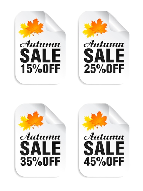 Herfstuitverkoop witte stickers met herfstbladeren Herfstuitverkoop 15 25 35 45 korting