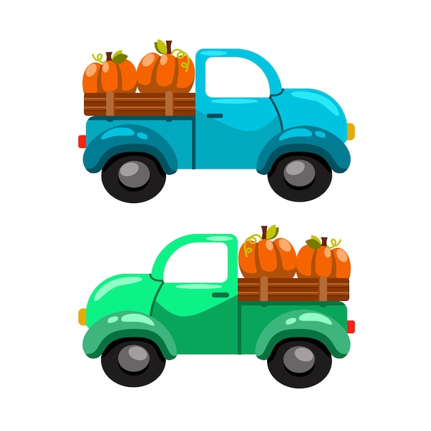 Herfstwagen met pompoenoogst Herfstposter voor kaarten print decorboekjes en wenskaarten