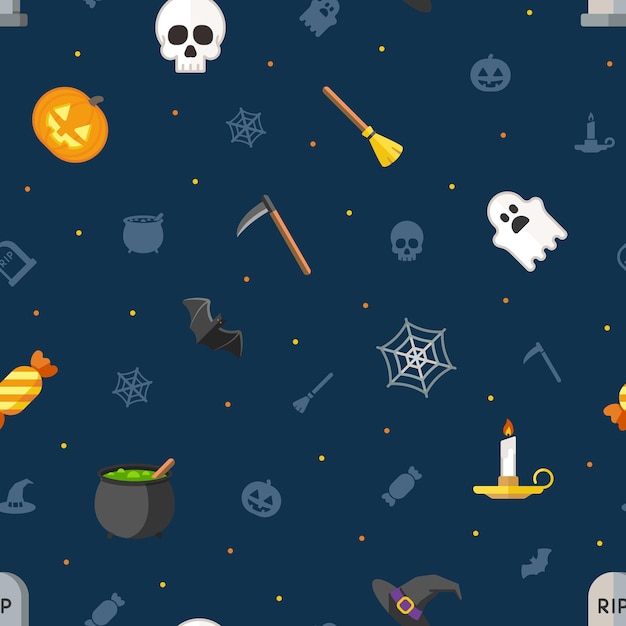 Herhaalbaar Halloween-patroon op donkerblauwe achtergrond
