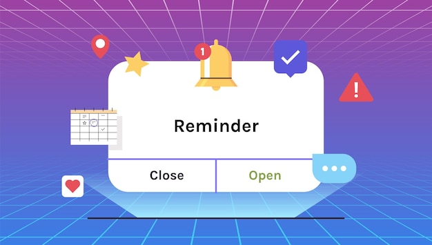 Herinnering, meldingspagina met futuristisch concept met zwevende elementen.