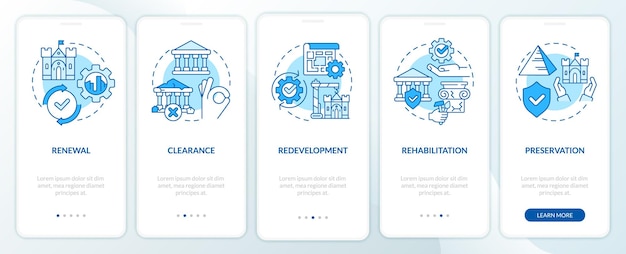 Heritage preservation types blue onboarding mobile app screen