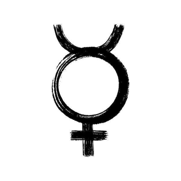 Hermaphroditus gender symbol. black ink. vector illustration