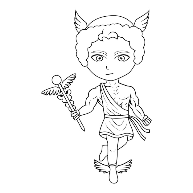 Vettore hermes chibi mascotte line art