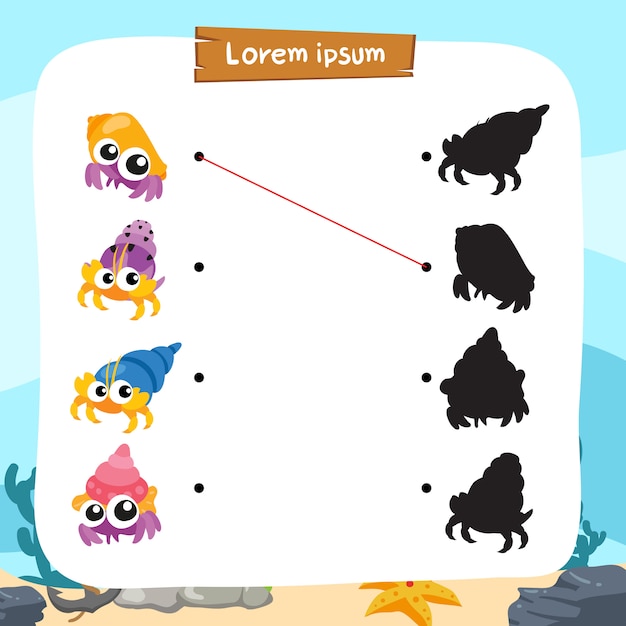 Hermit crab matching game vector ontwerp