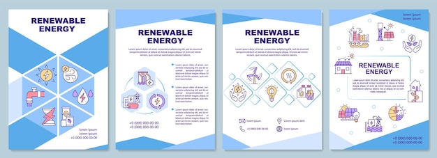 Hernieuwbare energie brochure sjabloon. Schone kracht. Boekje afdrukontwerp met lineaire pictogrammen. Vectorlay-outs voor presentatie, jaarverslagen, reclame. Arial-Black, Myriad Pro-Regular lettertypen gebruikt