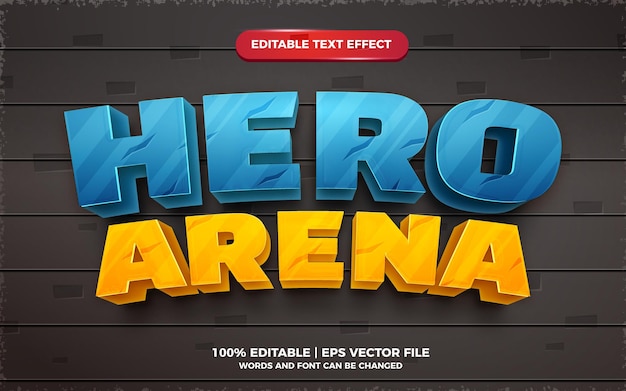 Hero arena editable text effect cartoon game title 3d template style