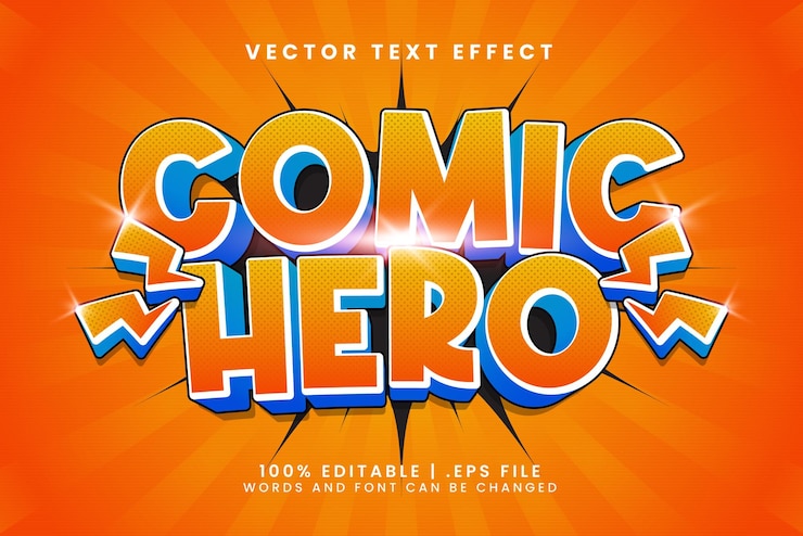 Vector hero comic 3d editable text effect with super and power text style
