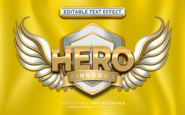 Hero gold 3d bewerkbaar teksteffect met gevleugeld embleem