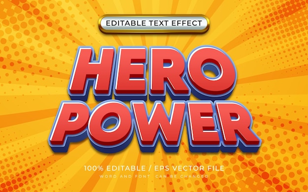 Vettore effetto di testo modificabile hero power 3d