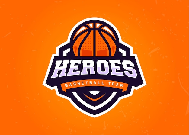 ベクトル スポーツチームとトーナメントのためのヒーローズバスケットボールスポーツロゴテンプレート