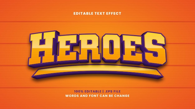 Heroes editable text effect in modern 3d style