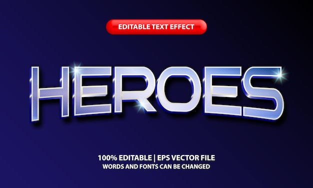 Stile effetto testo modificabile heroes - lettering futuristico con struttura metallica lucida blu