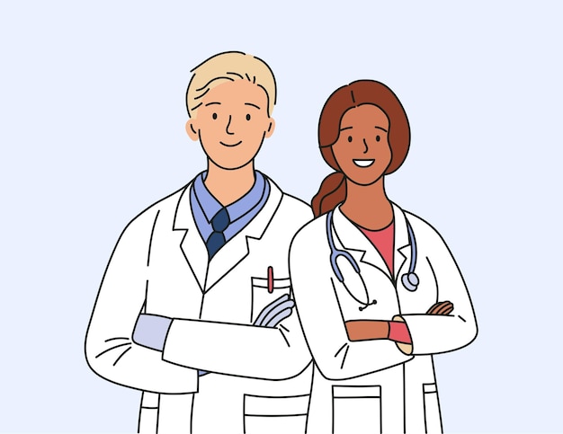 Vector heroes on the frontline doctors and nurses character illustrations hand drawn vector design