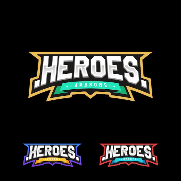 ヒーローズまたはスーパーヒーロースポーツのテキストロゴ