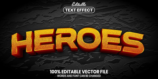 Vettore testo heroes, effetto testo modificabile in stile carattere