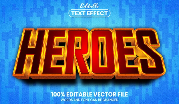 Vettore testo heroes, effetto testo modificabile in stile carattere