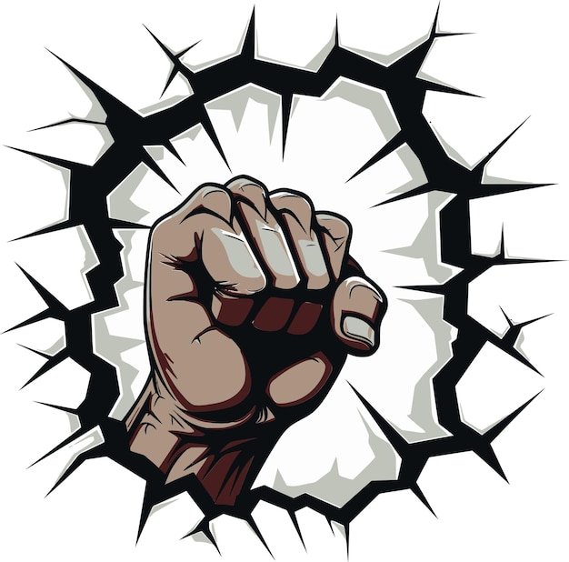 Heroic Breakthrough Black Logo with Cartoon Fist Mighty Momentum Vector Icon in Black