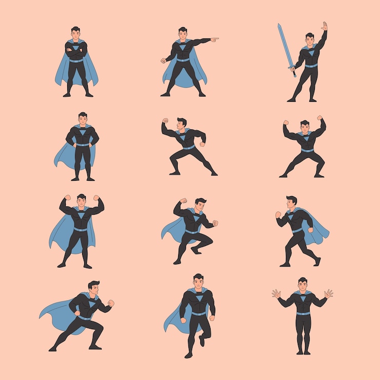 Vector heroic and powerful poses