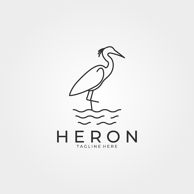 Heron bird line art logo vector illustration design