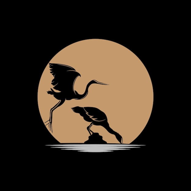 Vector heron bird logo vector bird flying stork heron animal silhouette design ilustrasi templet