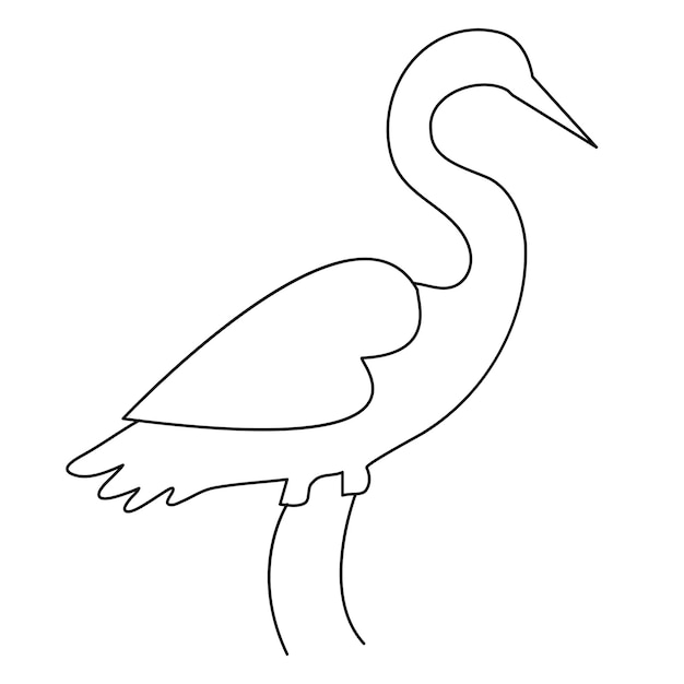 Heron flying and standing vector illustration of continuous single line art drawing minimalist