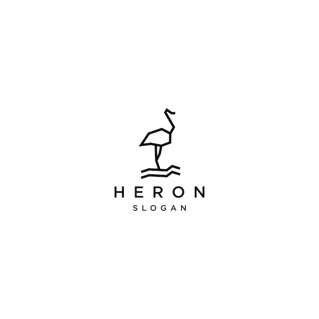 Heron line art logo design template