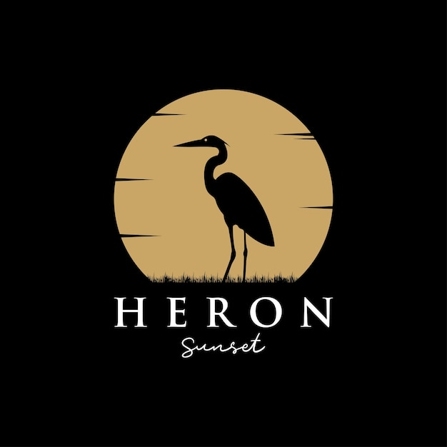 Heron logo concept silhouet in een cirkel zonsondergang